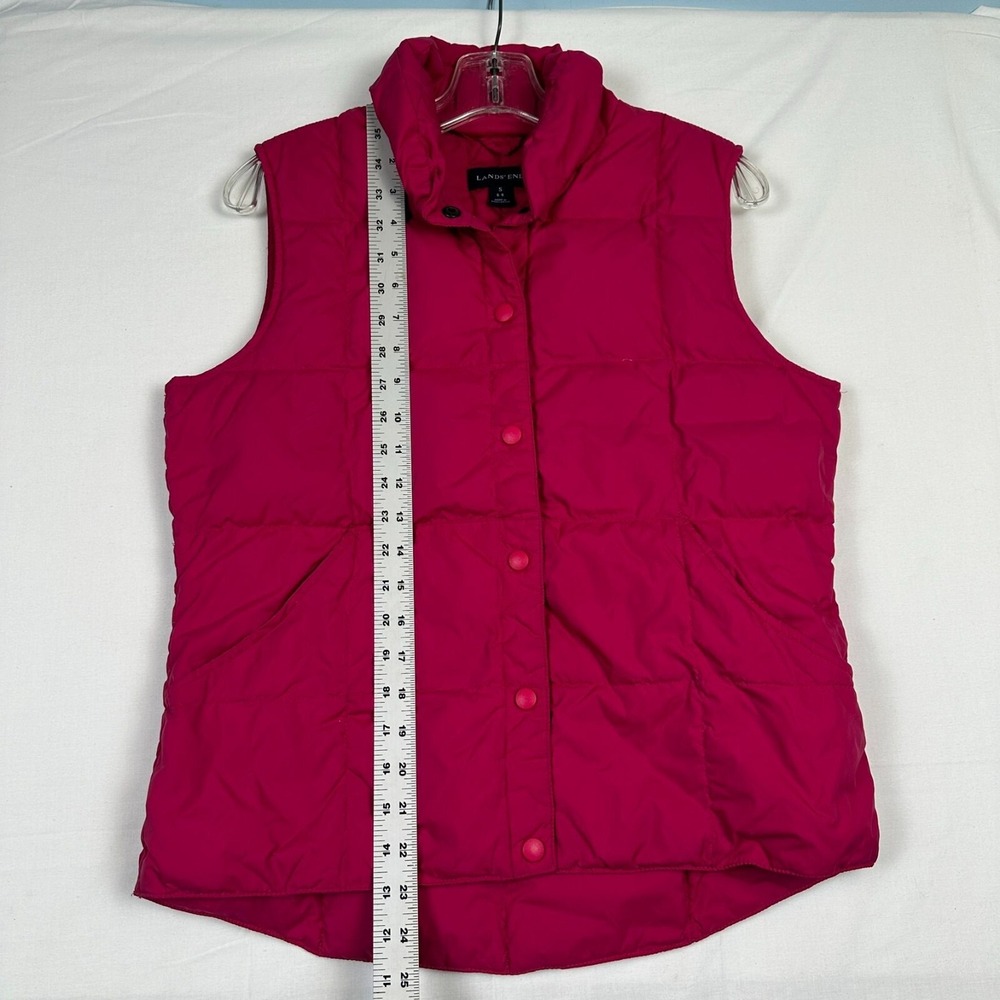 Land's End Women's Sz S 6-8 Down Puffer Vest Hot Pink Nylon Quilted Snap Warm - Picture 4 of 8